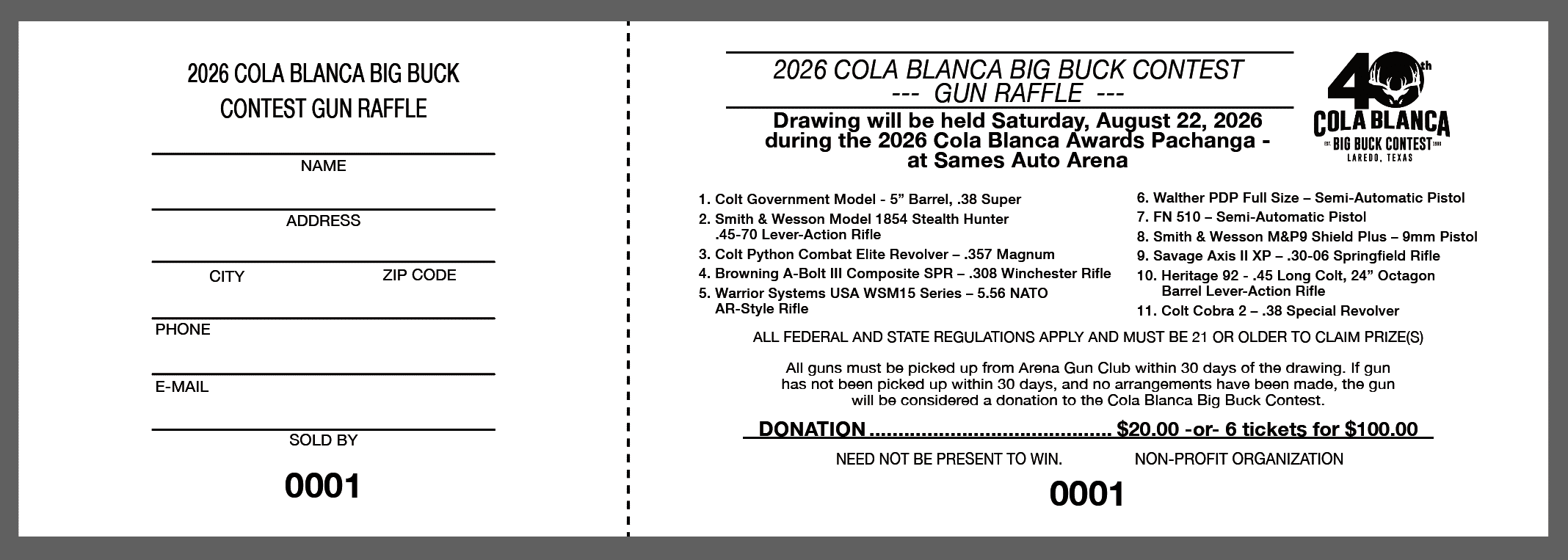 Gun Raffle Ticket - Pack of 6 - Image 3
